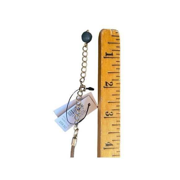 CHICO’S MULTI GEM AND ANTIQUE GOLD PENDANTS ON LONG TAN LEATHER CHAIN NECKLACE - Picture 3 of 8